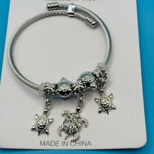 Silver Tone Turtle Charm Bracelet